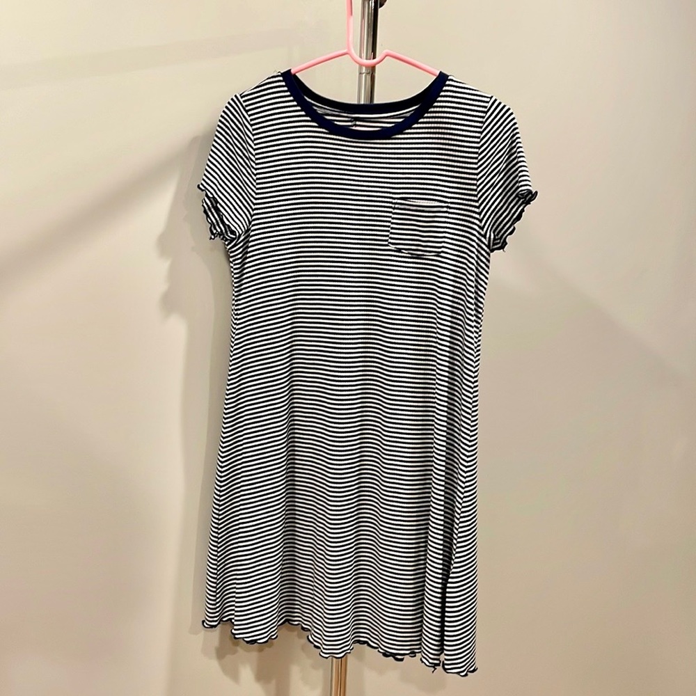 blue and white striped T-shirt dress